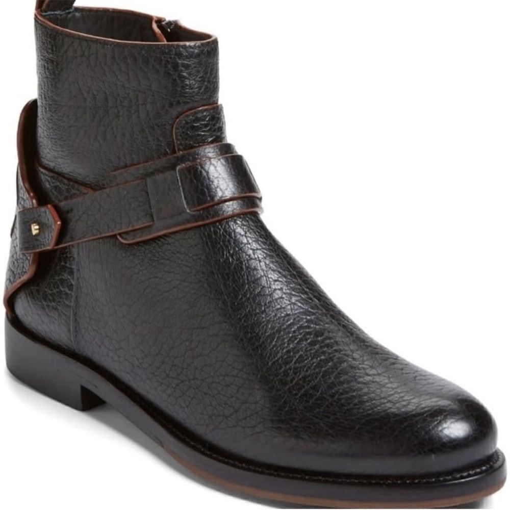 Tory Burch Derby Ankle Boots Pebble Leather Black